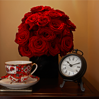 Bedside table with flowers